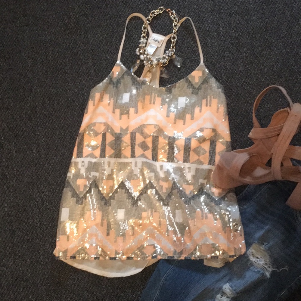 Glitz tank with sheer racerback